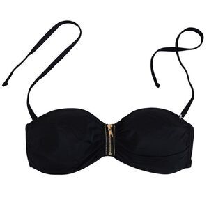 Sapph Black Bandeau Bikini Top Gold Zipper Detail Removable Straps Womens Sze M